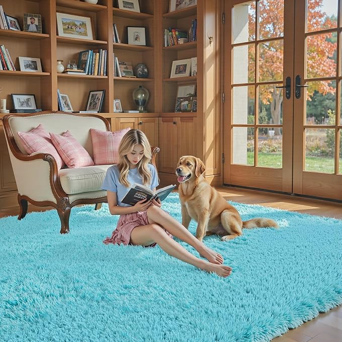 8x10 Area Rugs for Living Room Bedroom, Large Area Rug Shaggy Carpet Soft Plush Furry Bedside Rug, Rugs for Home Decor (Teal Blue, 8 x 10)