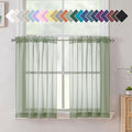 Aiyufeng Sage Green Sheer Curtains 36 inches Long 2 Panels, Green Tiers Short Kitchen Curtains Sheers Solid Half Window Drapes for Bedroom, Rod Pocket, 40" Wx36 L