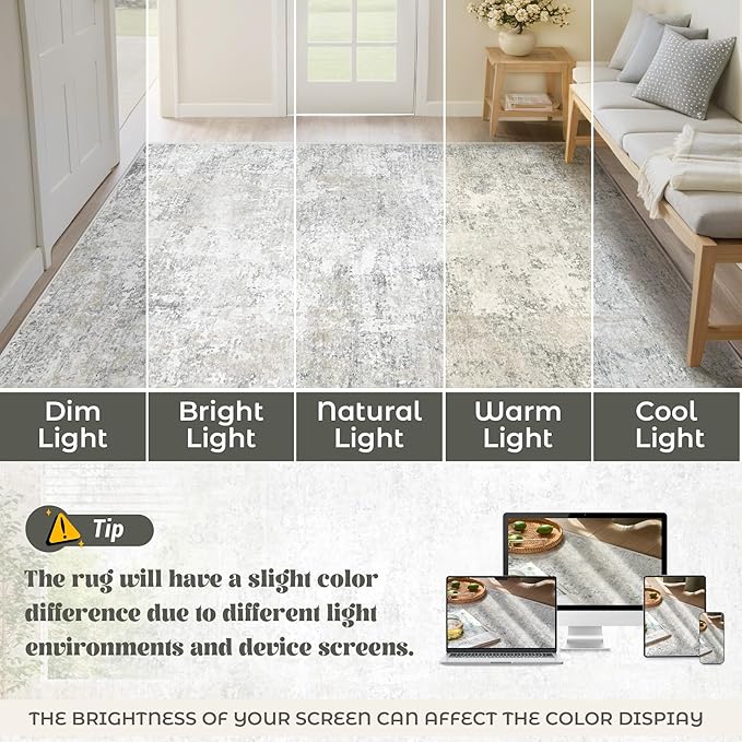 2x7 Runner Rug for Hallway, Washable Modern Abstract Runner Rugs Neutral Soft Non Slip Kids Rug Stain Resistant Indoor Runners for Entryway Bedroom Kitchen Laundry Room(BeigeGrey, 2'x7')