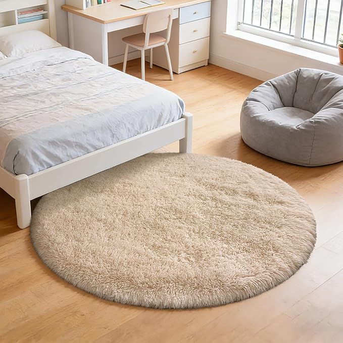 yulidayang Fluffy Round Area Rugs for Bedroom,6'X6'Shag Circle Area Rugs for Girls Room,Non Slip Fuzzy Plush Rug for Kids Room Living Room and Dorm Home Decor Rug