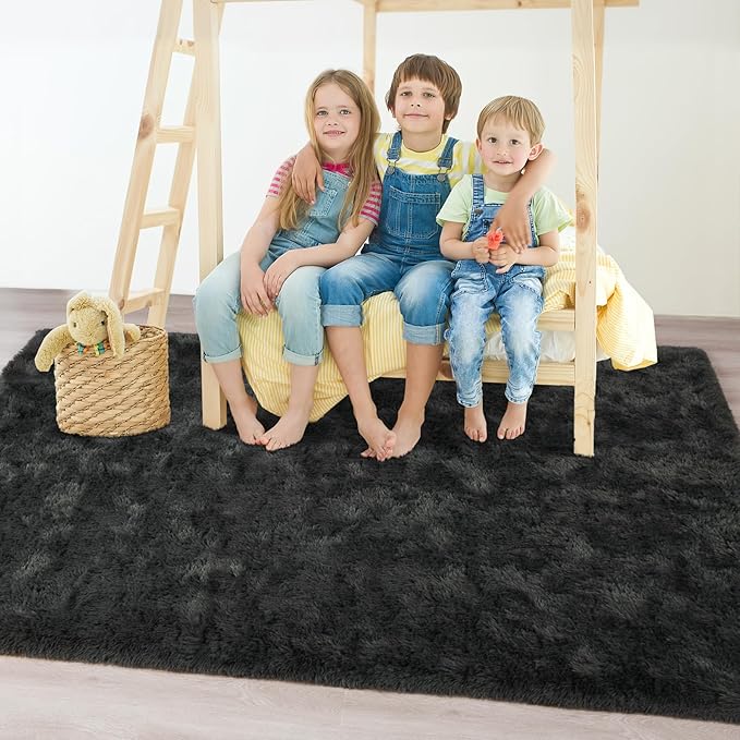 Chicrug Soft Area Rugs for Bedroom Living Room Plush Fluffy Rug 5x8 Feet, Shag Furry Area Rug Carpet Non Shedding for Nursery Children Kids Girls Room Home Decorative, Dark Grey