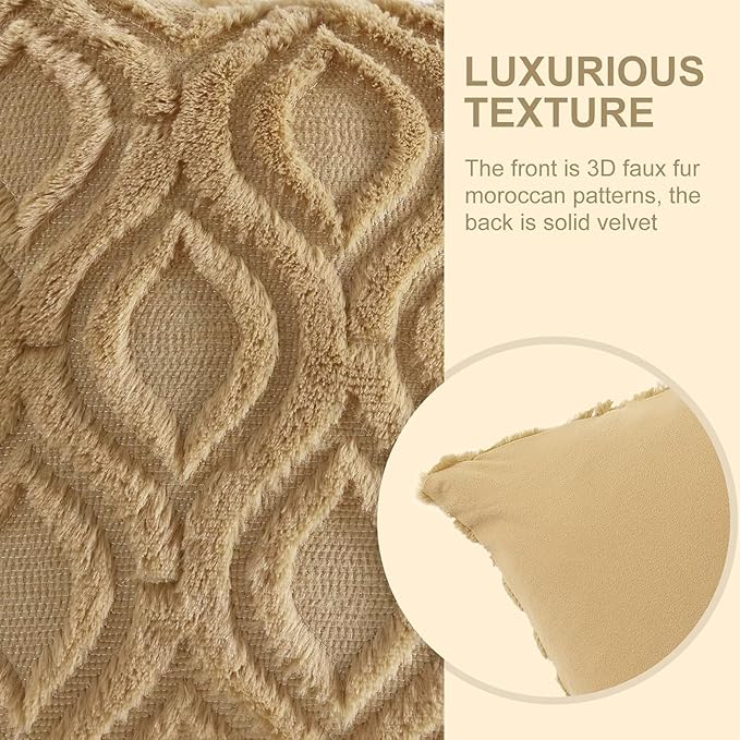 decorUhome Throw Pillow Covers 16x16 Inch Set of 2, Soft Plush Faux Wool Khaki Solid Couch Pillow Covers, Accent Farmhouse Neutral Square Pillow Cases for Sofa Bed Living Room