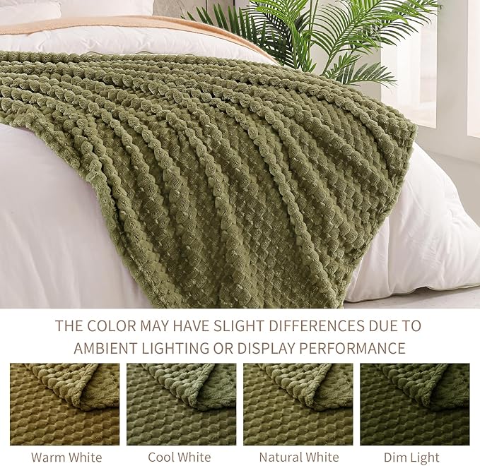 Exclusivo Mezcla Fleece Queen Blanket for Bed, Extra Large Fuzzy Olive Green Bed Blankets, Soft Cozy Plush Sofa Throws for All Seasons, 90x90 Inches