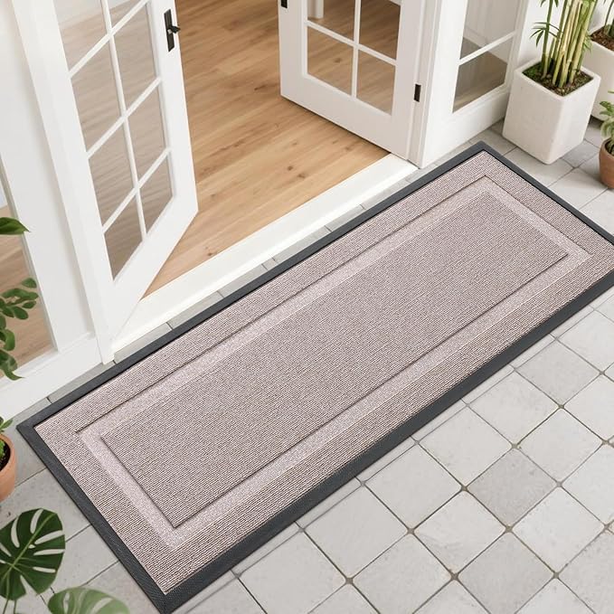 OLANLY Front Door Mat Indoor Outdoor Entrance, Waterproof All-Season, All-Weather Doormat, Sturdy Natural Rubber, Low Profile, Easy Clean Patio Porch Entryway Mat, 47x17, Camel