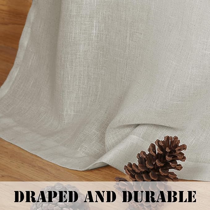 H.VERSAILTEX Living Room Linen Curtains - Semi Sheer, Nickel Grommet, Energy Saving, Light Filtering Window Treatments - Pale Oak, 2 Panels, 52 x 84 Inch