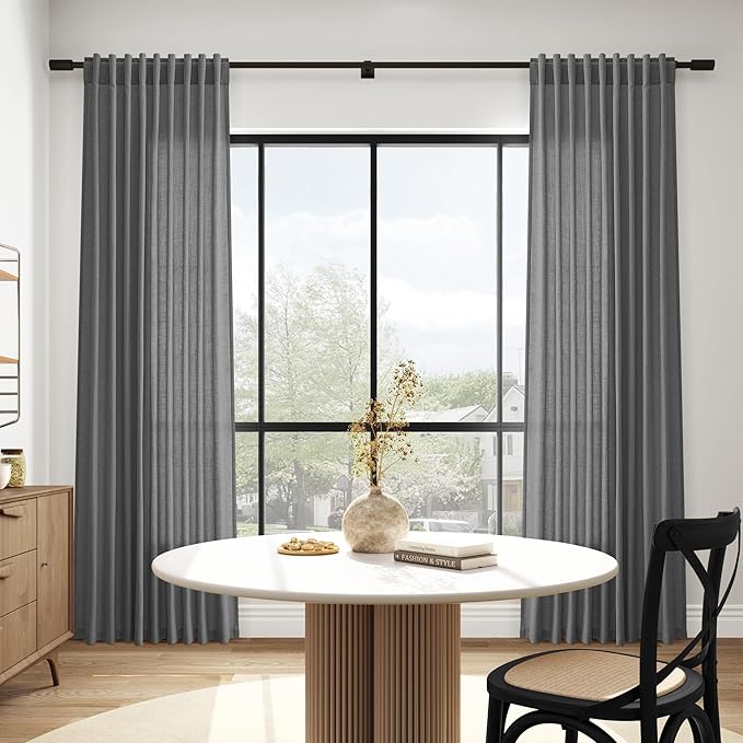 Nanspring Blazer Grey Curtain Linen Blend Light Filtering Back Tab Curtains 108 Inches Long, Semi Sheer Privacy Drapes for Living Room & Bedroom, 52x108 inch, 2 Panels