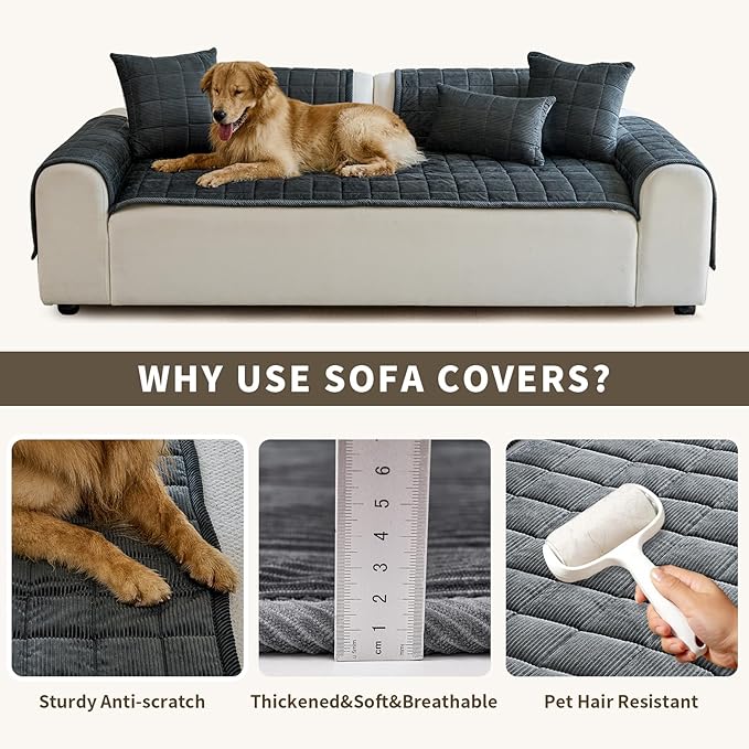 Couch Covers for Dogs Washable, Non Slip Couch Covers for Loveseat Sofa Pet Friendly, Soft Fuzzy Sofa Covers for Pet, Dog Couch Cover Furniture Protector(1PC,Dark Grey,27.6"x70.9")