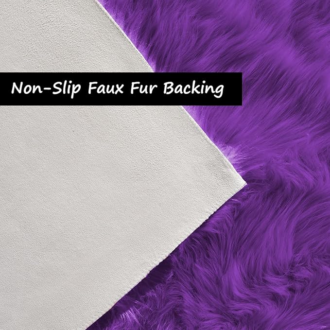 Goolela Purple Circle Rug 4ft Fluffy Round Faux Sheepskin Fur Rug for Bedside Bedroom Décor Soft Plush Fuzzy Furry