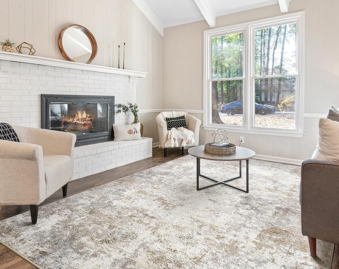 7x9 Area Rug Living Room Rugs - Washable Neutral Modern Abstract Soft Thin Large Rug Indoor Floor No Slip Rug Carpet for Bedroom Under Dining Table Home Office Decor - Brown Grey