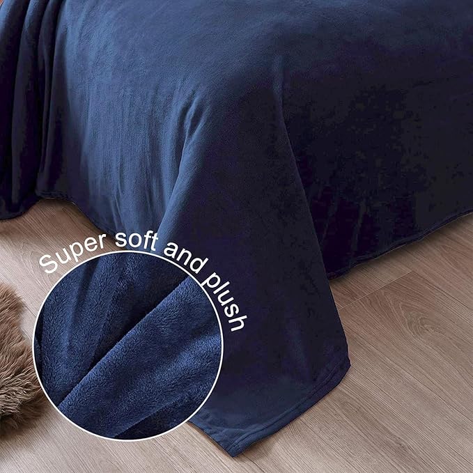 Exclusivo Mezcla Fleece Blanket King Size for Bed, Super Soft and Warm, All Season, Cozy, Plush, Lightweight, 90x104 Inches, Navy Blue