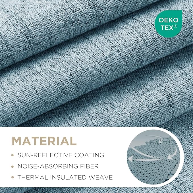 Joydeco Blackout Curtains for Bedroom - 100% Light Blocking 2 Panels Sky Blue Drapes 42" W x 90" L, Thermal Insulated Room Darkening Curtains, Linen Textured for Living Room, Rod Pocket & Back Tabs