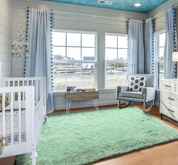 ONASAR Sage Green Rugs for Living Room Bedroom, 5x8 Fluffy Bedside Area Rug, Soft Plush Shaggy Indoor Floor Carpet for Nursery Kids Girls Boys Teen Dorm Home Office Decor Aesthetic