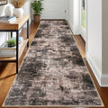 IOHOUZE Abstract Runner Rug 3x12 Ft Washable Runners for Hallways, Non Slip Kitchen Runner Printed Faux Wool Entryway Runner Indoor, Modern Abstract Floor Carpet for Hall Kitchen, Brown/Rust