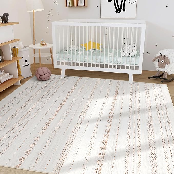 Nakagishi 10x13 Area Rugs Living Room: Washable Boho Large Neutral Soft Farmhouse Rug Stain Resistant Modern Moroccan Non-Slip Indoor Floor Carpet for Bedroom Nursery Kids Playroom Office- Brown