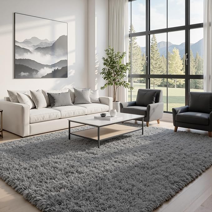 6x9 Area Rugs for Living Room Rug: Soft Fluffy Shag Light Gray Rugs for Bedroom, Non-Slip Large Fuzzy Plush Rug Indoor Floor Carpet for Nursery Kids Boys Girls Room, Dorms, Playroom, Modern Home Decor