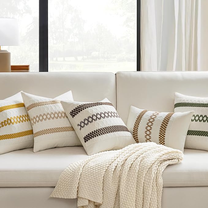 MIULEE Set of 2 Coco Brown Boho Decorative Lumbar Pillow Covers 12x20 Inch Farmhouse Rustic Couch Throw Pillows Modern Cotton Cushion Covers Retro Cute Macrame Woven Spring Decor for Bed Sofa Chair