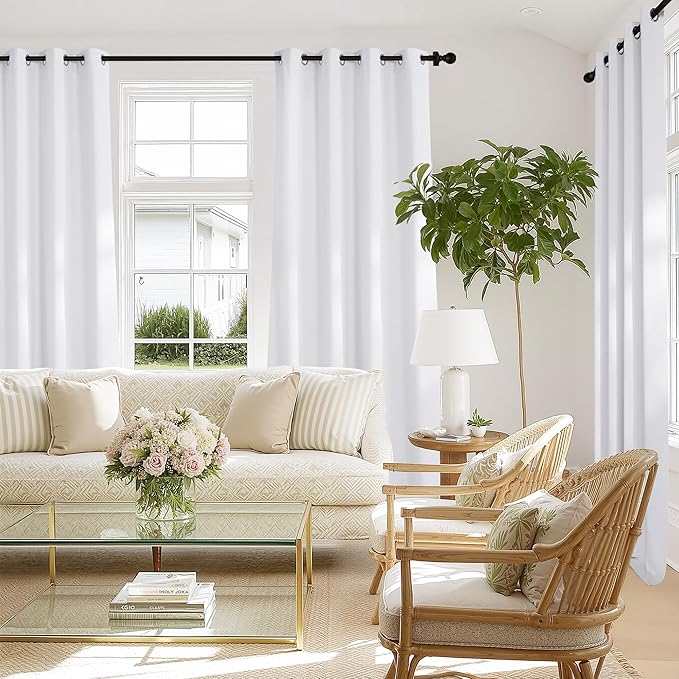 NICETOWN 100% Blackout White Curtains 96 inches Long 2 Panels, Grommet Full Blackout Window Treatments Thermal Drapes for Bedroom/Living Room，W46 x L96