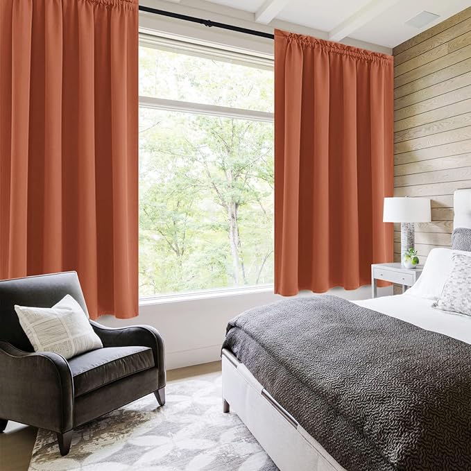DWCN Blackout Curtains Thermal Insulated, Energy Saving & Noise Reducing Bedroom and Living Room Curtains, Burnt Ochre, W 52x L 54 Inch, Set of 2 Rod Pocket Curtain Panels