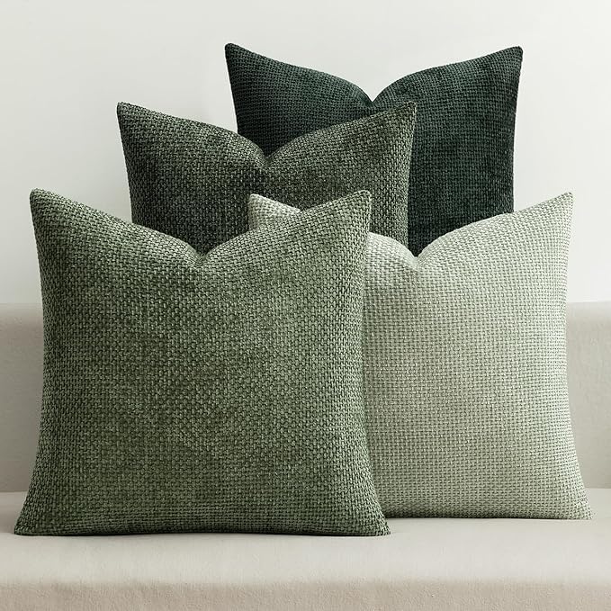 MIULEE Pack of 4 Couch Throw Pillow Covers 18x18 Inch Green Soft Decorative Chenille Pillow Covers Farmhouse Accent Cushion Covers for Boho Spring Home Decor Sofa Bedroom Living Room