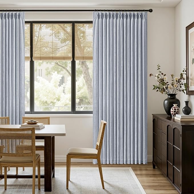 MIULEE Pinch Pleated Thick Linen Curtains 102 Inches Long 2 Panels for Living Room Bedroom, Linen Textured Drapes Pleat Back Tab Memory Trained Light Filtering Light Blue Window Curtains with Hooks