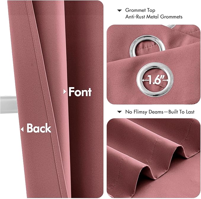 MIULEE Dusty Rose Blackout Curtains for Bedroom Living Room 54 Inches Long 2 Panels, Thermal Insulated Room Darkening Drapes Solid Grommet Noise Reduction Light Blocking Window Treatments 40x54 Inch