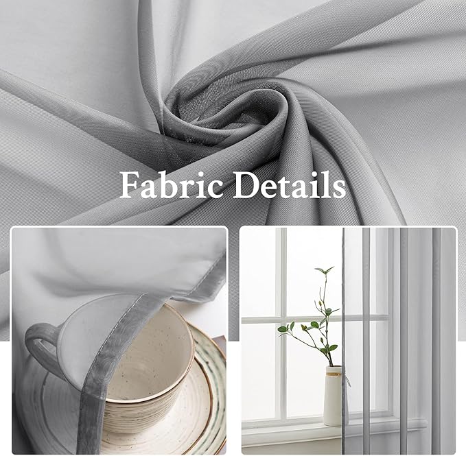 MIULEE 2 Panels Solid Color Sheer Window Curtains Elegant Window Voile Panels/Drapes/Treatment for Bedroom Living Room (54X63 Inches Charcoal Grey)
