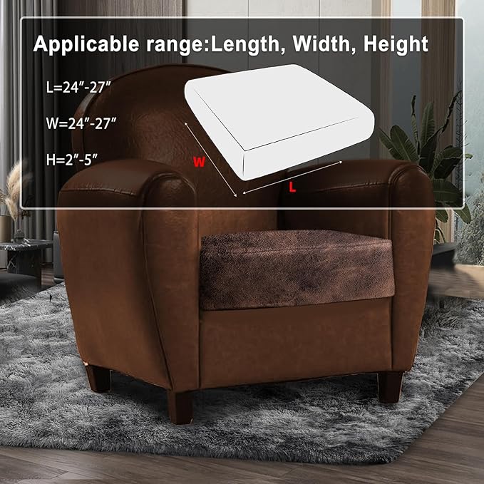 Leather Look Couch Cushion Covers Sofa Seat Slipcovers Sets Couches Furniture Protector for Sectional Armchair Loveseat Pets Kids Stretch Spandex Fabric (1 Cushion Armchair, Brown)