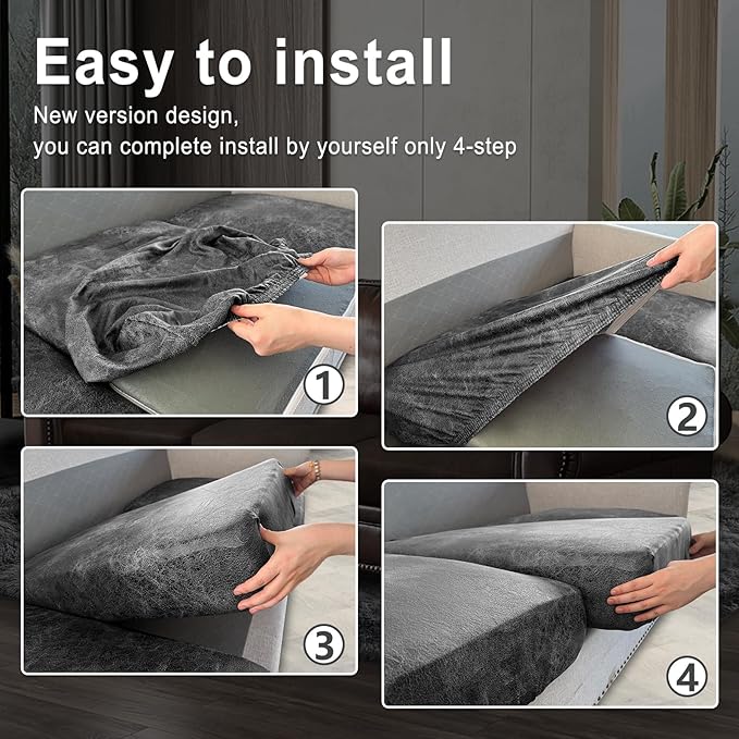 Leather Look Couch Cushion Covers Sofa Seat Slipcovers Sets Couches Furniture Protector for Sectional Armchair Loveseat Pets Kids Stretch Spandex Fabric (1 Cushion Sofa, Dark Grey)