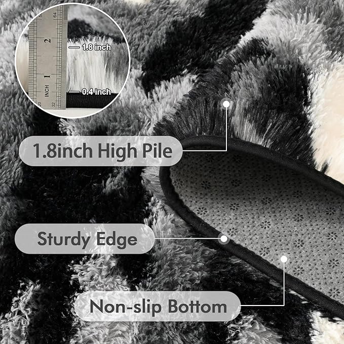 6x9 Ft Large Shag Rugs for Living Room Decor, Tie-Dyed Ultra Soft Fluffy Furry Area Rugs for Bedroom Indoor Floor, Aesthetic Carpet for Kids Home (Grey)