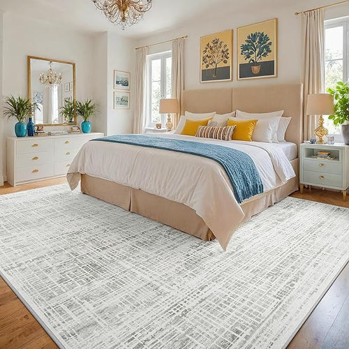 10x12 Area Rugs Washable Rug: Anti-Skid Abstract Modern Living Room Rug Soft Thin Carpets Indoor Floor Non-Shedding Carpet for Bedroom Dining Farmhouse Nursery Home Office (White Gray, 10'x12')