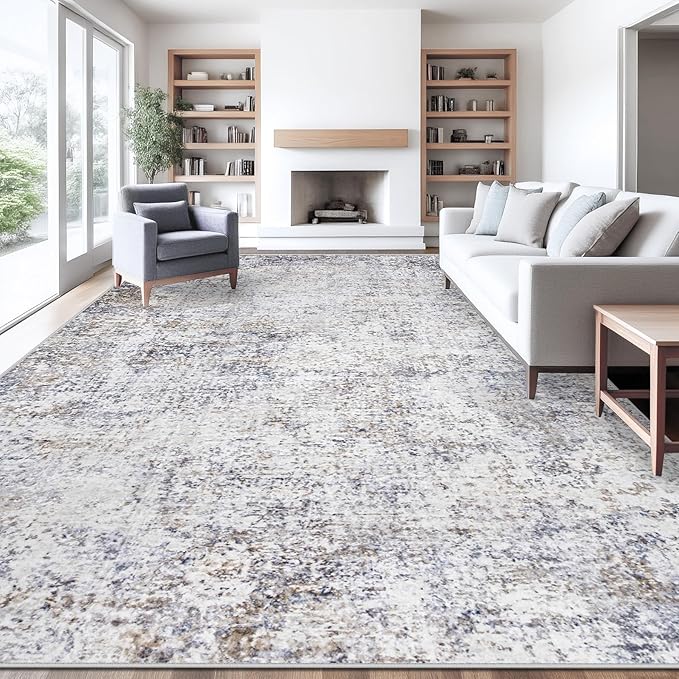 XLUEZ 10x14 Area Rugs for Living Room, Washable Modern Abstract Large Area Rug Neutral Soft Non Slip Kids Rug Stain Resistant Indoor Carpet for Bedroom Dining Room Playroom Office(Bluegrey, 10'x14')