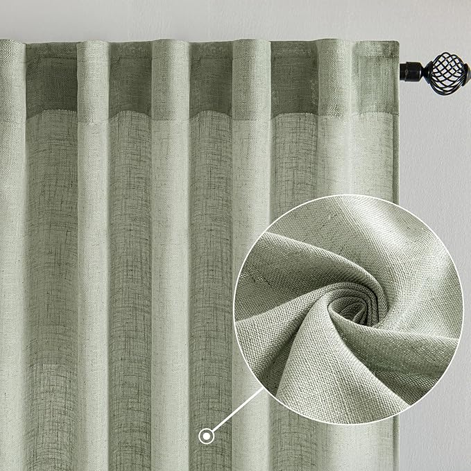 MIULEE Sage Linen Curtains 72 Inch Length 2 Panels for Bedroom Living Room,Green Soft Thick Linen Textured Window Drapes Semi Sheer Light Filtering Back Tab Rod Pocket Burlap Look Decor
