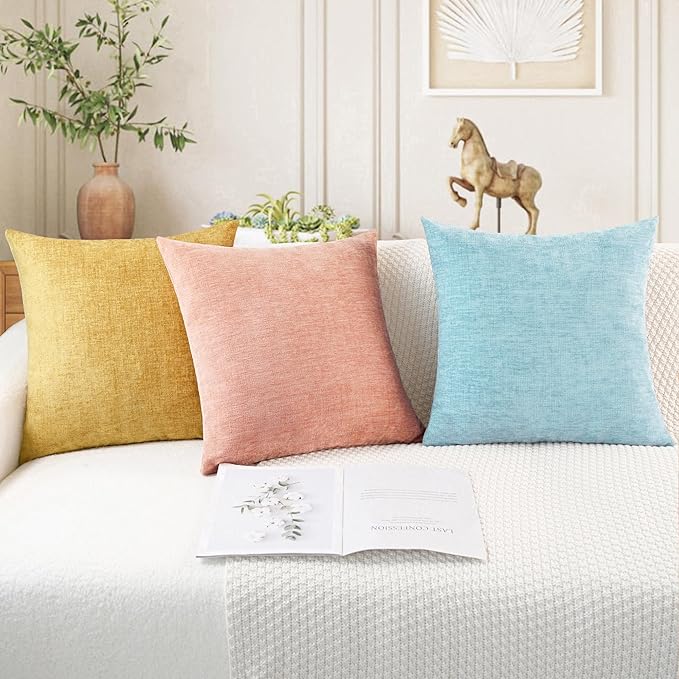 CaliTime Throw Pillow Covers Decorative 16 X 16 Inches Pack of 2 Cozy Chenille Cushion Cases for Couch Sofa Bed Living Room Home Light Blue Grey