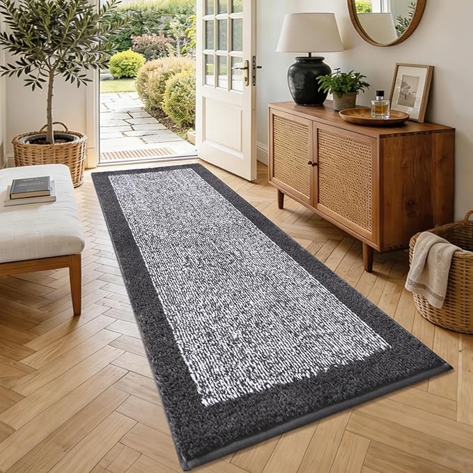 70x24 Long Bathroom Rugs Washable Non Slip, Dark Grey Bath Mat for Bathroom Floor Tub, Soft Absorbent Quick Dry Mats for Shower, Bathtub,Home Decor