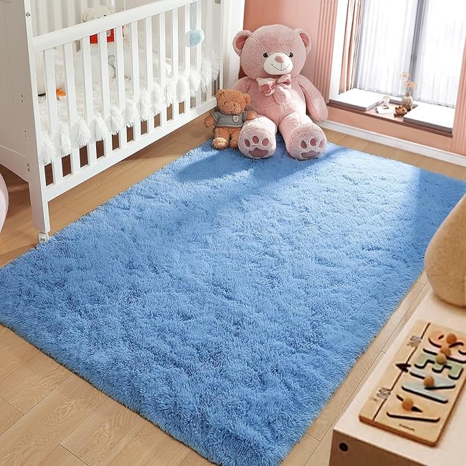 LOCHAS Ultra Soft Indoor Modern Area Rugs Fluffy Living Room Carpets for Children Bedroom Home Decor Nursery Rug 5.3x7.5 Feet, Cobalt Blue