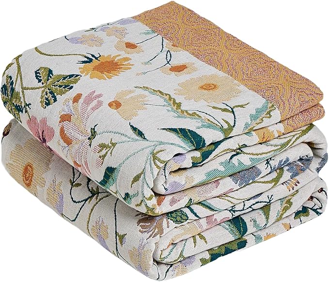 MSGKV The Boho Layer: 60"x80" Cotton Throw Blanket – Full Size for Couch Snuggles, Twin Bed Topper | Lightweight & Breathable Reversible Maximalist Colorful Floral, Decorative Accent