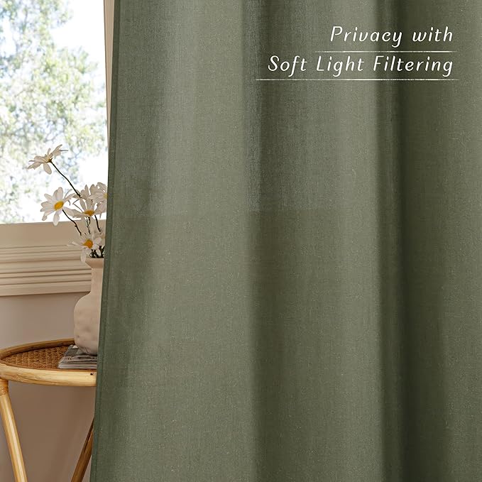 NICETOWN Linen Curtains 84 inch Long, Grommet Thick Linen Blend Window Treatment Vintage & Rustic Style Privacy Added for Bedroom/Living Room, Lichen, W55 x L84, 2 Panels