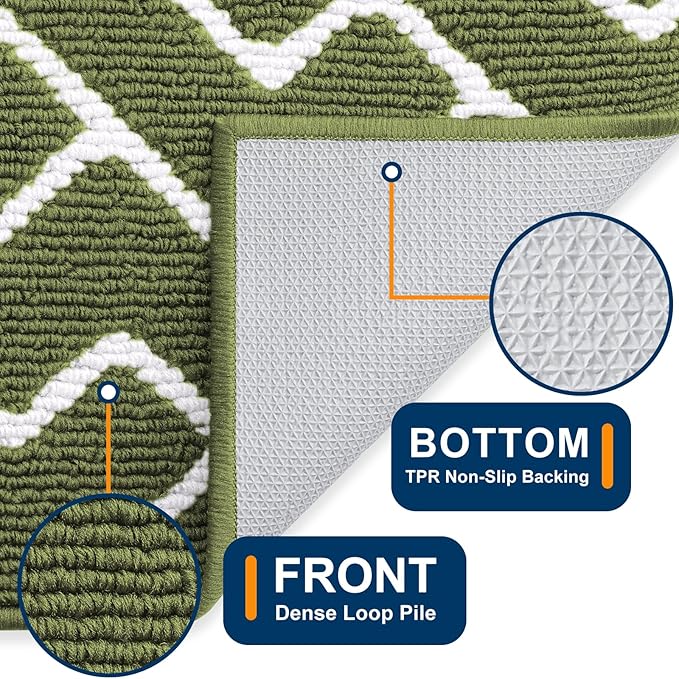 OLANLY Front Door Mat, Non-Slip Rubber Backing, Dirt Resistant and Absorbent, Washable, Easy to Clean Low-Profile Indoor Doormat for Back Door, Entryway, Inside Entrance, 32x20, Green