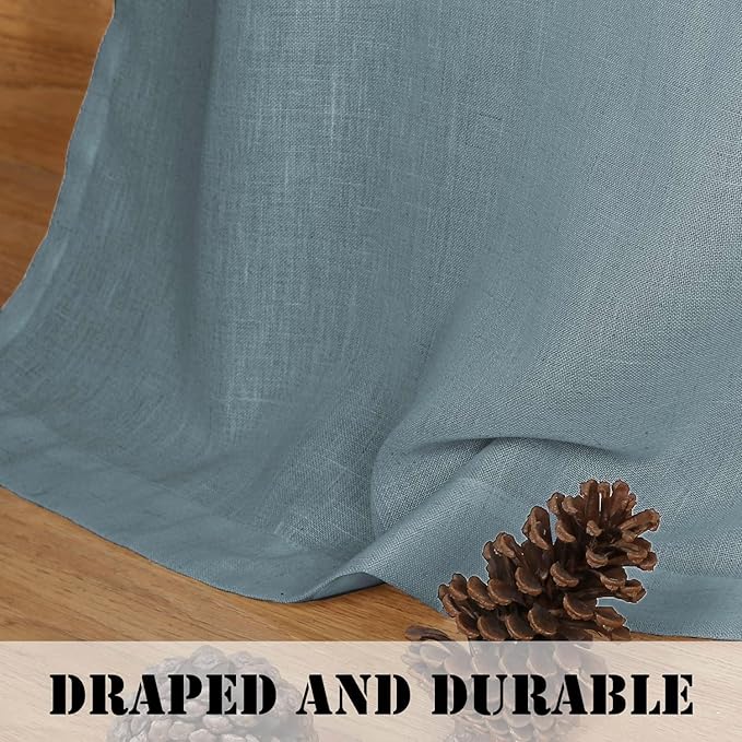 H.VERSAILTEX Living Room Linen Curtains Home Decorative Nickel Grommet Curtains Privacy Added Energy Saving Light Filtering Window Treatments Draperies for Bedroom, Stone Blue, 2 Panels, 52 x 63 Inch