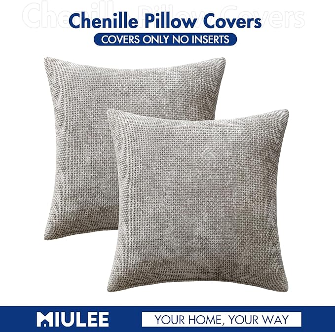 MIULEE Pack of 2 Couch Throw Pillow Covers 18x18 Inch Light Gray Modern Boho Accent Decorative Pillow Covers Soft Chenille Farmhouse Cushion Covers for Home Decor Bed Sofa Living Room