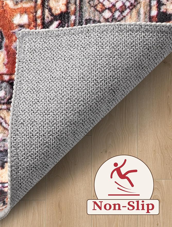SERISSA Boho Washable Runner Rug, 2x6 Rug Non-Slip Tribal Hallway Kitchen Runner Rug Ultra Soft Print Distressed Vintage Floor Carpet for Bedroom Bathroom Laundry Living Room