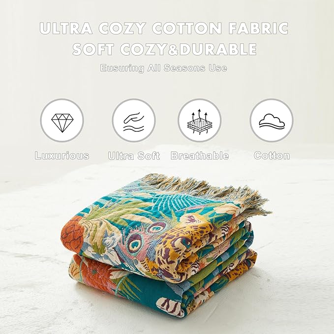 MSGKV Throw Blanket for Couch Cotton Leopard Animals Blanket 50"x60" Sofa Chair Blankets Muslin Spring Breathable All Seasons Lightweight Farmhouse Blankets Home Decor