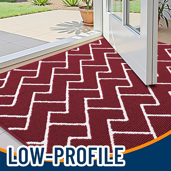 OLANLY Front Door Mat, Non-Slip Rubber Backing, Dirt Resistant and Absorbent, Washable, Easy to Clean Low-Profile Indoor Doormat for Back Door, Entryway, Inside Entrance, 40x32, Burgundy