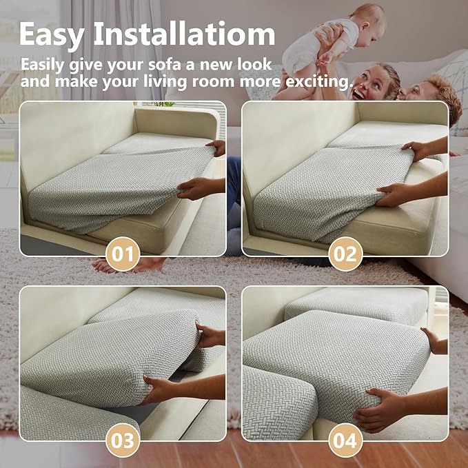 Couch Cushion Covers for Sofa Couch Covers Wear-Resistant Universal Sofa Cover Washable Stretch for Sectional Slipcovers (Texture-Light Gray,Back Cover M)