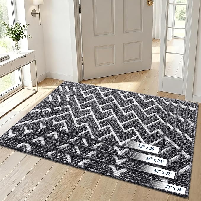 OLANLY Front Door Mat, Non-Slip Rubber Backing, Dirt Resistant and Absorbent, Washable, Easy to Clean Low-Profile Indoor Doormat for Back Door, Entryway, Inside Entrance, 32x20, Black