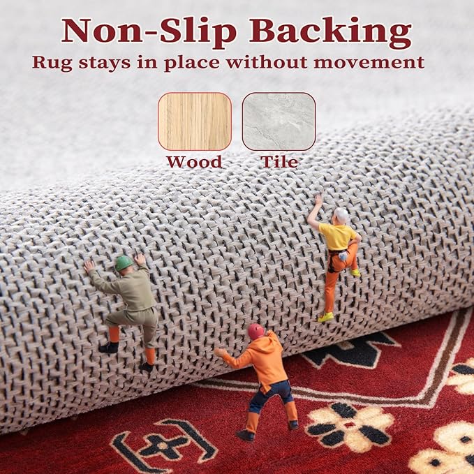 SERISSA 5x7 Boho Area Rug, Washable Non-Slip Rugs for Living Room, Large Red Black Rug Ultra Soft Vintage Oriental Print Distressed Carpet for Bedroom Dining Room Dorm Office Home Decor