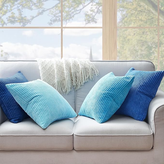 Topfinel Decorative Throw Pillow Covers Cushion Cases, Set of 4 Soft Velvet Modern Double-Sided Designs, Mix and Match for Home Decor, Pillow Inserts Not Included (22x22 inch, Blue)