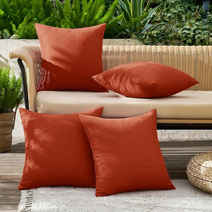 MIULEE Pack of 4 Decorative Burnt Orange Throw Pillow Covers Linen Waterproof Pillow Covers Outdoor Farmhouse Cushion Cases for Patio Garden Tent Balcony Couch Sofa 18x18 inch