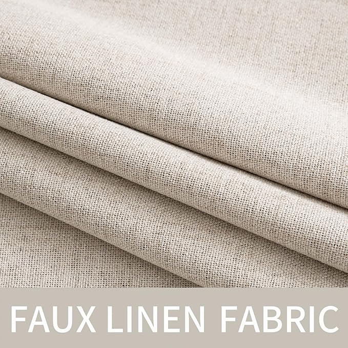 MIULEE Linen Textured Curtains for Bedroom Solid 100% Blackout Thermal Insulated Natural Grommet Room Darkening Curtains & Drapes Luxury Decor for Living Room Nursery 52 x 63 Inch (2 Panels)
