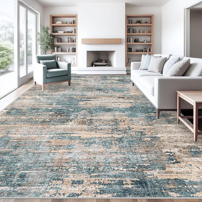 10x14 Area Rugs for Living Room, Washable Modern Abstract Large Area Rug Neutral Soft Non Slip Kids Rug Stain Resistant Indoor Carpet for Bedroom Dining Room Playroom Office(GreenBrown, 10'x14')